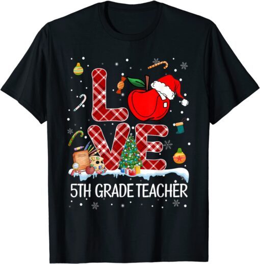 Love 5th Grade Teacher Student Pajama Christmas Holiday Tee Shirt