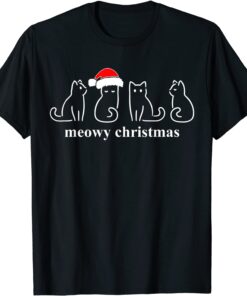 Meowy Catmas Cat Christmas Cute Kitten Cats Santa Hat Xmas Tee Shirt