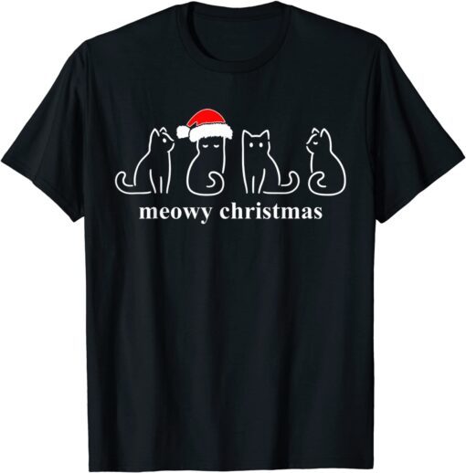 Meowy Catmas Cat Christmas Cute Kitten Cats Santa Hat Xmas Tee Shirt