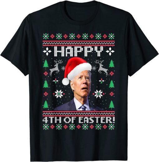 Merry 4th Of Easter Joe Biden Santa Confused Ugly Christmas Tee Shirt