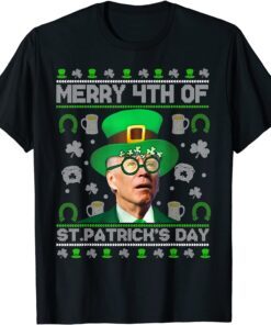 Merry 4th Of St Patrick's Day Joe Biden Leprechaun Hat Ugly Tee Shirt