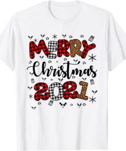 Merry Christmas 2021 Leopard Buffalo Plaid Red Green Xmas Tee Shirt