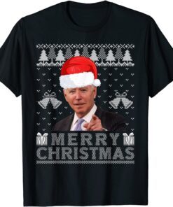 Merry Christmas Biden Wear Santa Hat Ugly Christmas Sweater Tee Shirt