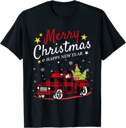 Merry Christmas Buffalo Truck Snowman Tree Red Plaid Xmas T-Shirt