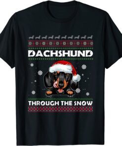 Merry Christmas Dachund Through The Snow Tee Shirt