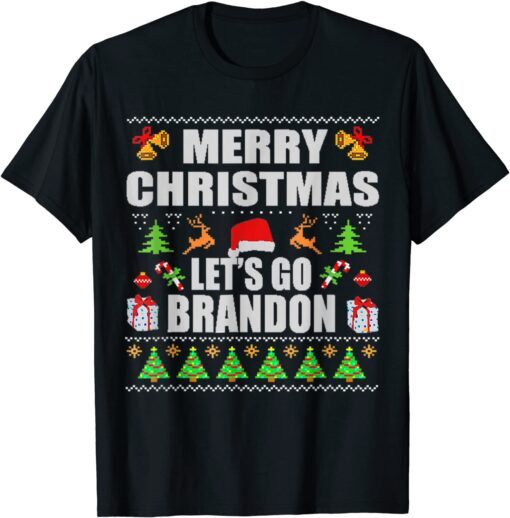 Merry Christmas Let's go Branson Brandon Anti Biden Ugly Tee Shirt