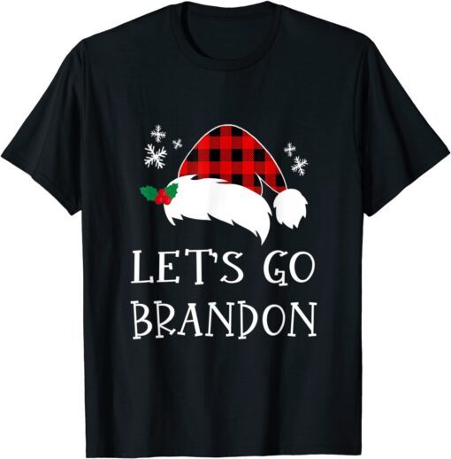 Merry Christmas Let's go Branson Brandon Red Plaid Santa Hat Tee Shirt