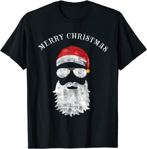 Merry Christmas Santa Claus face Sunglasses with Hat Beard Tee ShirtMerry Christmas Santa Claus face Sunglasses with Hat Beard Tee Shirt