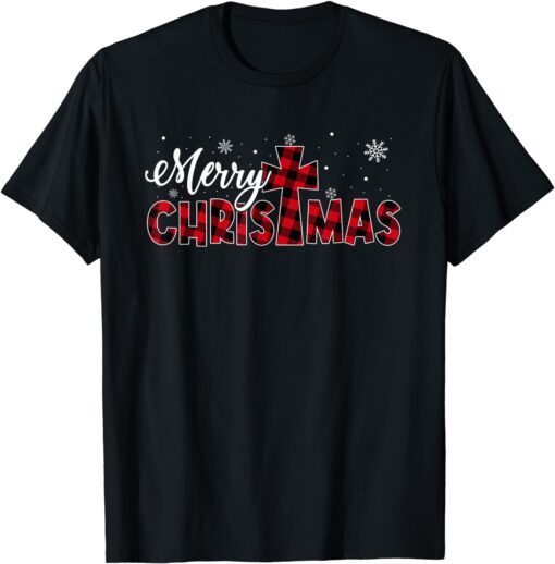 Merry Christmas Shirt Christians Buffalo Plaid Pajamas T-Shirt