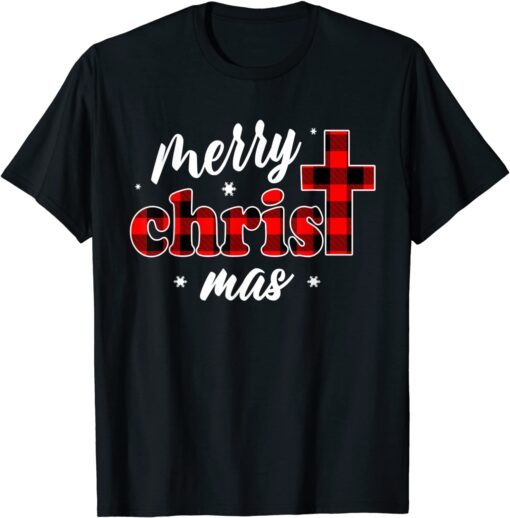 Merry Christmas Christians Buffalo Plaid Pajamas Tee Shirt