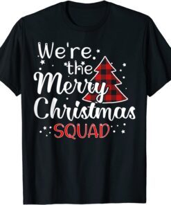 Merry Christmas Squad Red Buffalo Plaid Tree Santa Family Tee Shirt