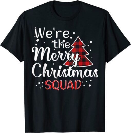 Merry Christmas Squad Red Buffalo Plaid Tree Santa Family Tee Shirt