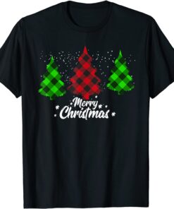 Merry Christmas Tree Buffalo Plaid Family Matching Pajama T-Shirt