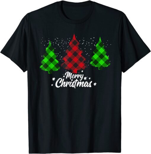 Merry Christmas Tree Buffalo Plaid Family Matching Pajama T-Shirt