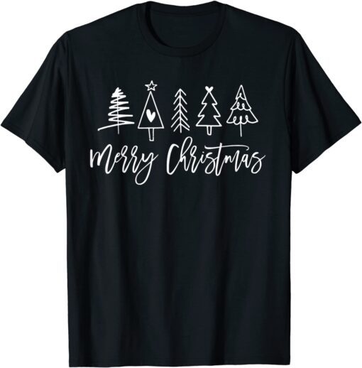 Merry Christmas Tree Heart Doodle Drawing Christmas Costume Tee Shirt