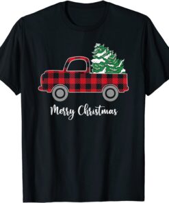 Merry Christmas White Buffalo Plaid Truck Tree 2022 T-Shirt