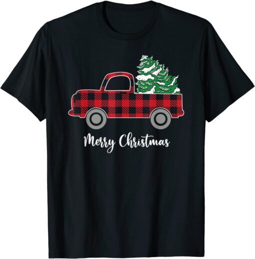 Merry Christmas White Buffalo Plaid Truck Tree 2022 T-Shirt