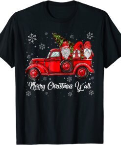 Merry Christmas Yall Gnomes Santa Retro Red Truck Tee Shirt