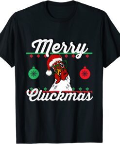 Merry Cluckmas Funny Chicken Christmas Retro Vintage Tee Shirt