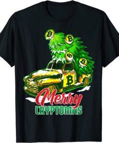 Merry Cryptmas BTC Crypto Bitcoin Christmas Tree Car Tee Shirt