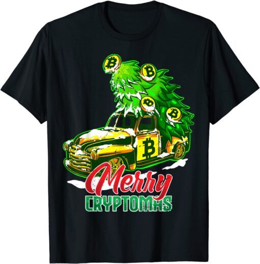 Merry Cryptmas BTC Crypto Bitcoin Christmas Tree Car Tee Shirt