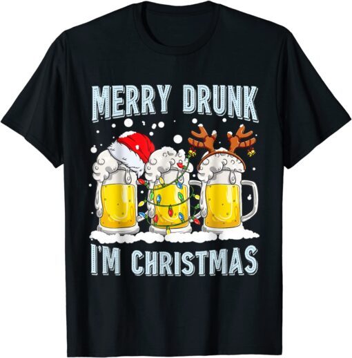 Merry Drunk I’m Christmas Merry Xmas Reinbeer Colorful Light Tee Shirt