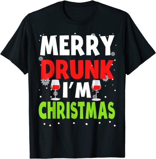 Merry Drunk I'm Christmas Naughty Drinking Tee Shirt