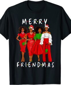 Merry Friendsmas Black Afro African Women Proud Santa Xmas Tee Shirt