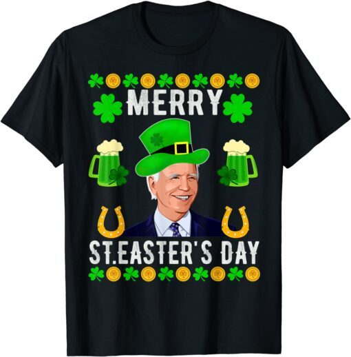 Merry St.4th Of Easter Biden Leprechaun Hat Patricks Tee Shirt