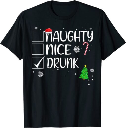 Nice Naughty Drunk Christmas Naughty Family Group Tee Shirt