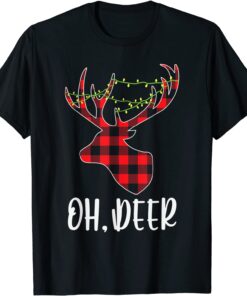 Oh Deer Reindeer Christmas Red Plaid Christmas Pajama Tee Shirt