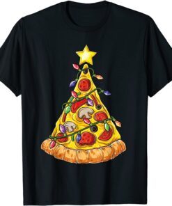 Pizza Slice Christmas Tree Light Pizza Eater Fast Food Tee Shirt