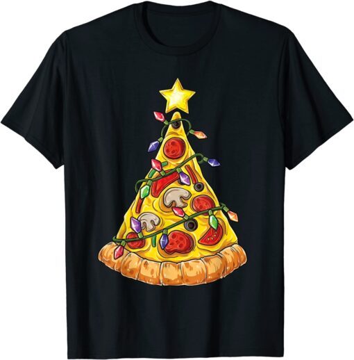 Pizza Slice Christmas Tree Light Pizza Eater Fast Food Tee Shirt