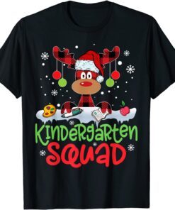 Plaid Reindeer Santa Hat Kindergarten Squad Teacher Xmas Tee Shirt