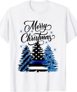 Police Officer Thin Blue Line Flag Christmas Tree Policeman Tee Shirt