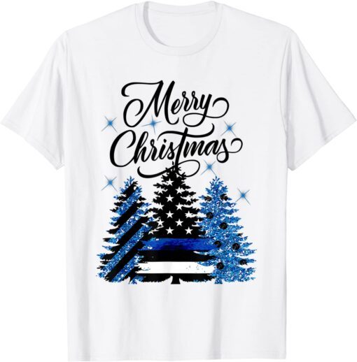 Police Officer Thin Blue Line Flag Christmas Tree Policeman Tee Shirt