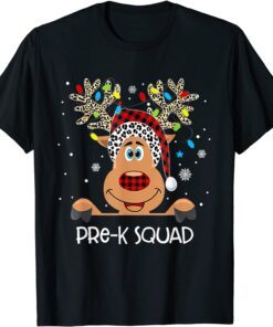 Pre-K Squad Reindeer Santa Hat Red Plaid Teacher Christmas Tee Shirt