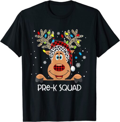 Pre-K Squad Reindeer Santa Hat Red Plaid Teacher Christmas Tee Shirt