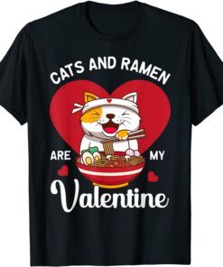 Ramen Cat Heart Kawaii Japanese Food Valentines Day Tee Shirt