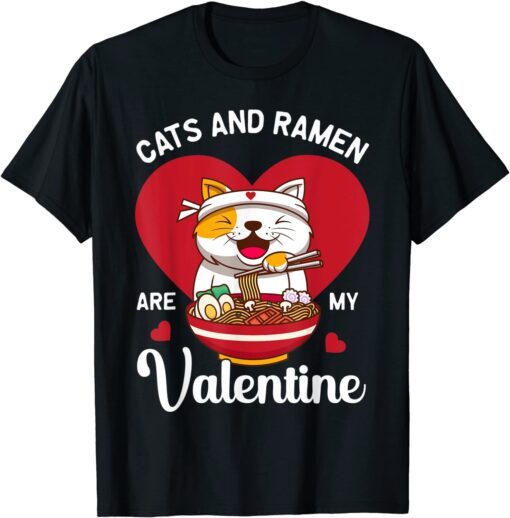 Ramen Cat Heart Kawaii Japanese Food Valentines Day Tee Shirt