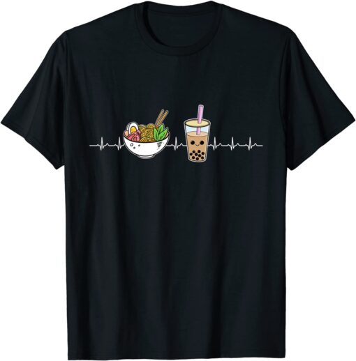 Ramen and Boba Kawaii Noodles Heartbeat Bubble Tea Tee Shirt