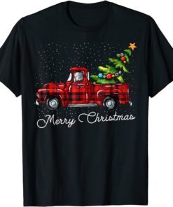 Red Buffalo Plaid Pickup Truck with Tree Merry Christmas Tee Shirt