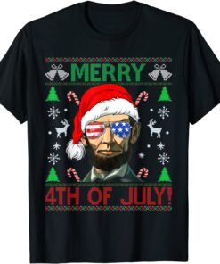 Santa Biden Merry 4th Of July Abraham Lincoln Christmas Ugly Tee Shirt