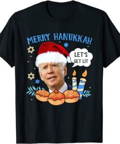 Santa Biden Merry Hanukkah Let's Get Lit Christmas Tee Shirt