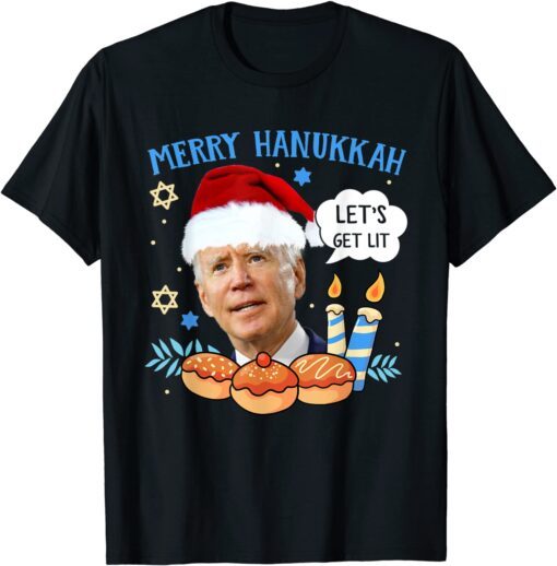 Santa Biden Merry Hanukkah Let's Get Lit Christmas Tee Shirt