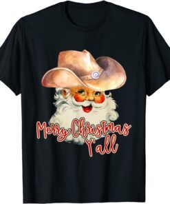 Santa Claus Merry Christmas Y'all Western Country Cowboy Tee Shirt