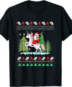 Santa Claus Riding Unicorn Ugly Christmas Tee Shirt