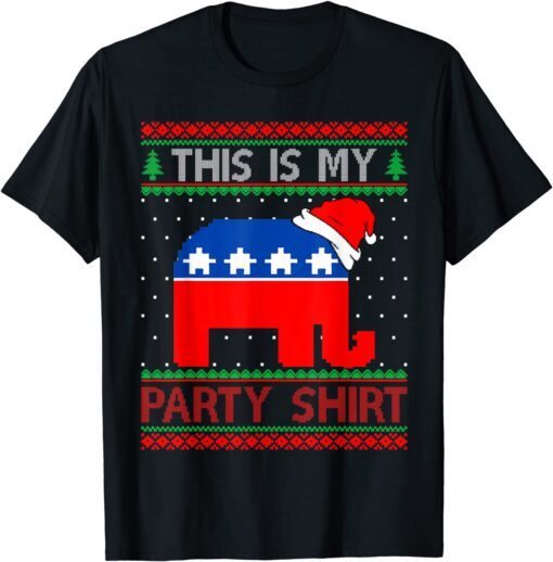 Santa Democrat This Is My Party Christmas Ugly Sweater Tee Shirt