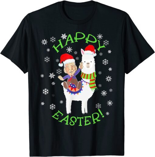 Santa Joe Biden Happy Easter Llama Ugly Christmas Tee Shirt