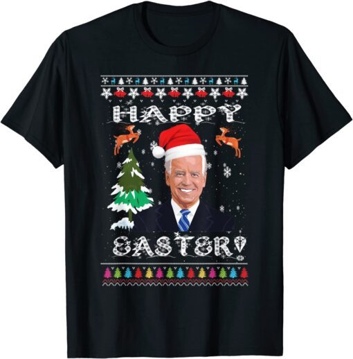 Santa Joe Biden Happy Easter Ugly Christmas Sweater Black Tee Shirt